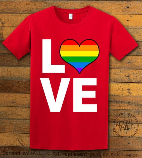 This is the main graphic design on a red shirt for the Pride Shirts: Love Heart Rainbow
