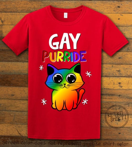 This is the main graphic design on a red shirt for the Pride Shirts: Gay Pride Kitten