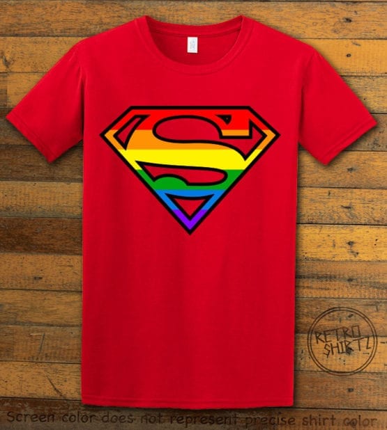 This is the main graphic design on a red shirt for the Pride Shirts: Superman Pride