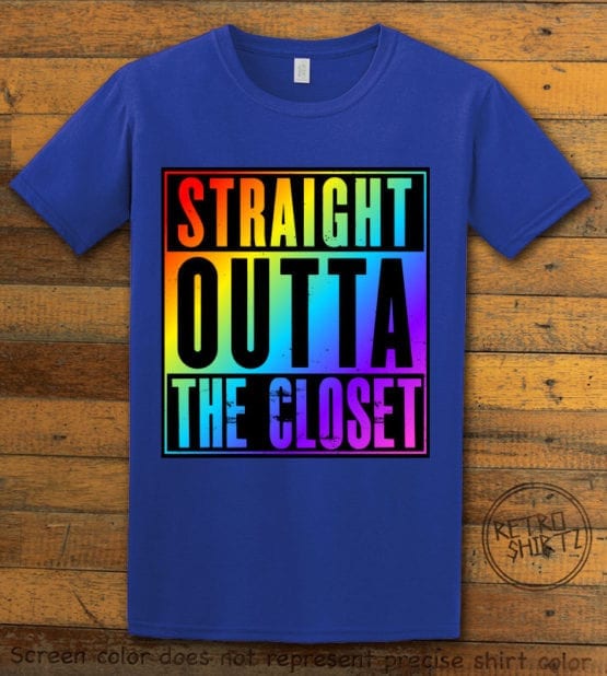 This is the main graphic design on a royal shirt for the Pride Shirts: Straight Out of the Closet