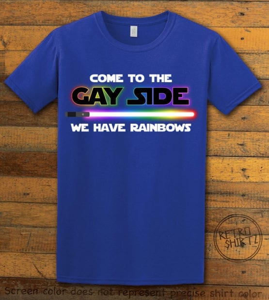 This is the main graphic design on a royal shirt for the Pride Shirts: Dark Side Gay Pride