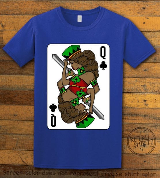 This is the main graphic design on a royal shirt for the Queen Playing Cards: Queen of Clubs