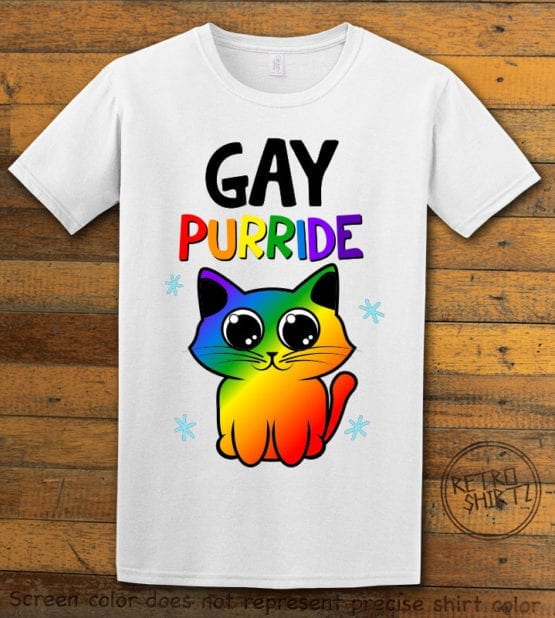 This is the main graphic design on a white shirt for the Pride Shirts: Gay Pride Kitten