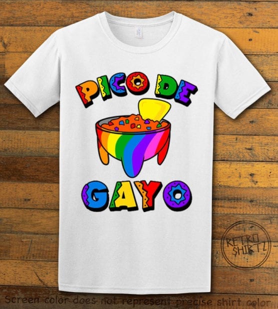 This is the main graphic design on a white shirt for the Pride Shirts: Pico de Gayo