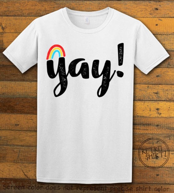 This is the main graphic design on a white shirt for the Pride Shirts: Yay Gay Rainbow