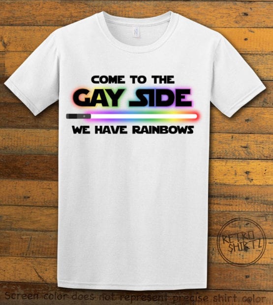 This is the main graphic design on a white shirt for the Pride Shirts: Dark Side Gay Pride
