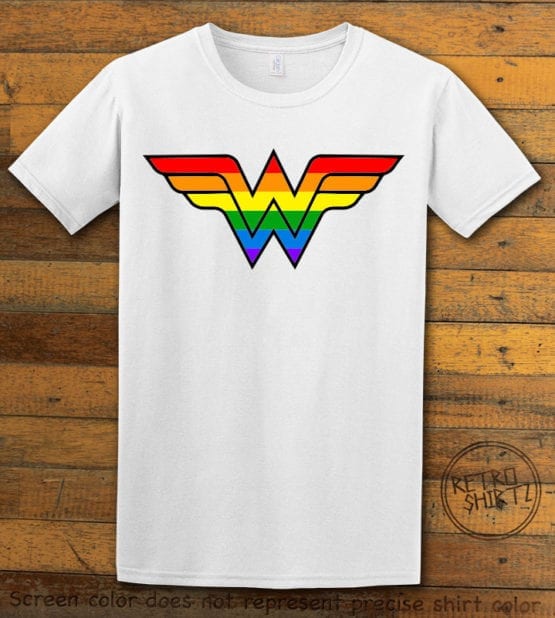 This is the main graphic design on a white shirt for the Pride Shirts: Wonder Woman Pride