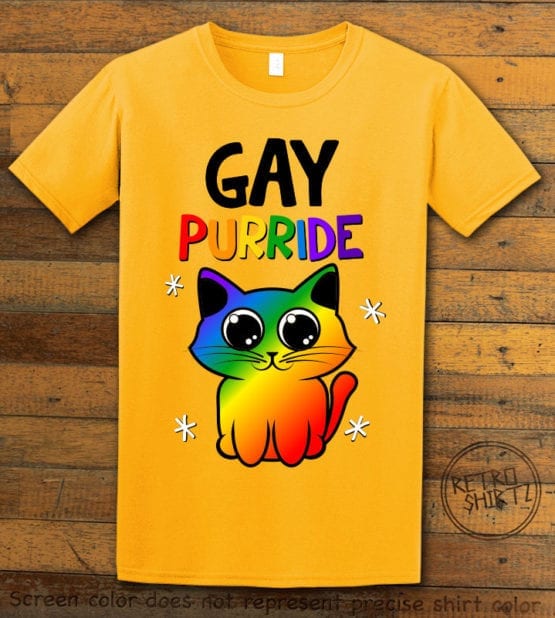 This is the main graphic design on a yellow shirt for the Pride Shirts: Gay Pride Kitten