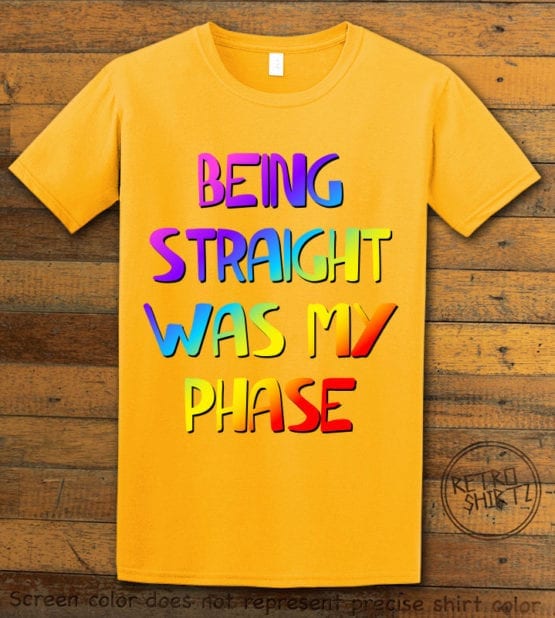 This is the main graphic design on a yellow shirt for the Pride Shirts: Straight Was My Phase