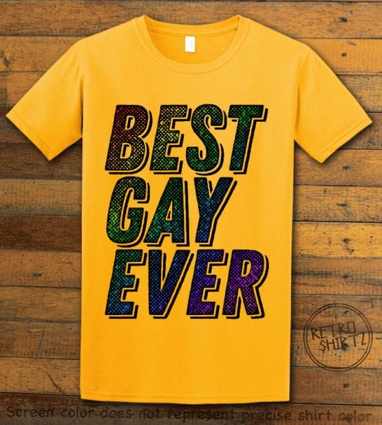 This is the main graphic design on a yellow shirt for the Pride Shirts: Best Gay Ever