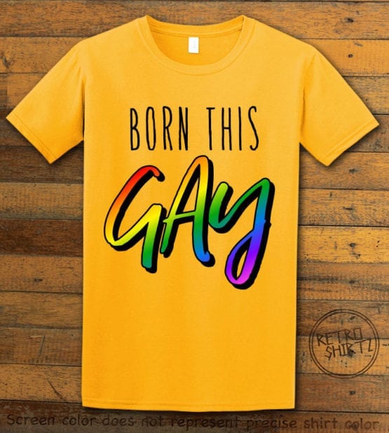This is the main graphic design on a yellow shirt for the Pride Shirts: Born This Gay