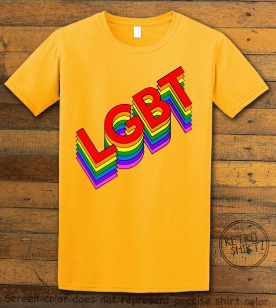 This is the main graphic design on a yellow shirt for the Pride Shirts: Retro LGBT