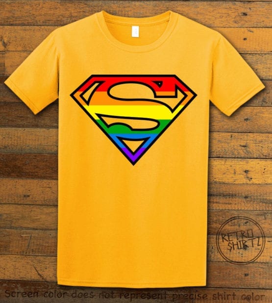 This is the main graphic design on a yellow shirt for the Pride Shirts: Superman Pride